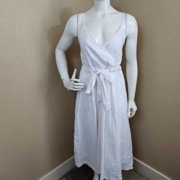 BANANA REPUBLIC NWT White Linen Tie Waist Spaghetti Strap Midi Sundress~Size 0 - Picture 1 of 11